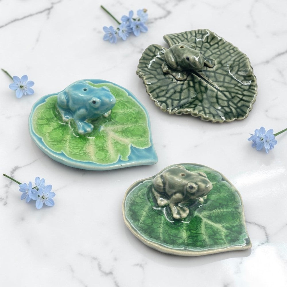 Frog on Leaf Ceramic Incense Holder - Assorted | EarthsElements