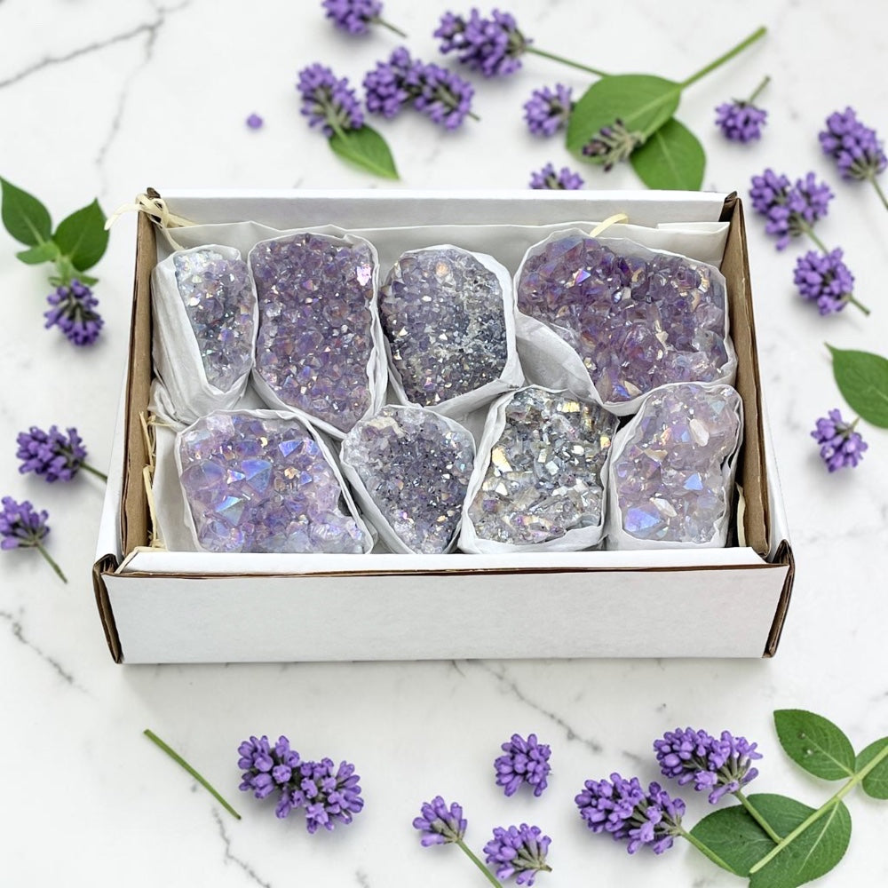Lavender Aura Geode Flat | EarthsElements Wholesale