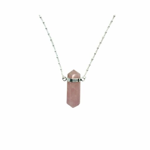 verticle rose quart double terminated necklace