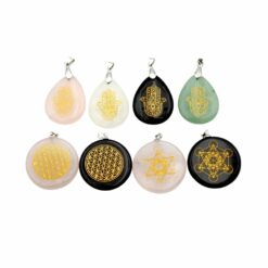 1 Set of 8 Crystal pendants, Star of Metatron, Hamsa, Flower of life