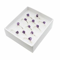Set of 12/Box Assorted shapes, Raw Amethyst Rings – Sterling Silver