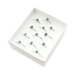 Set of 12 Box Assorted Shaped Blue Apatite Rings Tear Drop, Round & Oval Shaped- 925 Sterling Silver