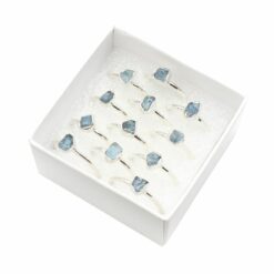 Set of 12/Box Assorted Shaped Aquamarine Rings – Sterling Silver – Tear Drop, Round, Oval Shaped