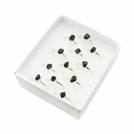 Set of 12 Box Assorted Shaped Black Tourmaline Rings