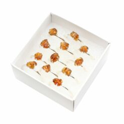 Set of 12/Box Assorted Shaped Citrine Rings – Sterling Silver – Tear Drop, Round, Oval Shaped