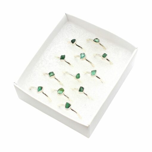 Set of 12 Box Assorted Shaped Raw Emerald Rings