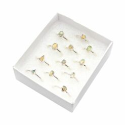 Set of 12 Box Assorted Shaped Ethiopian Opal Rings Tear Drop, Round & Oval Shaped