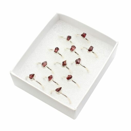 Set of 12 Box Assorted Shaped Red Garnet Rings Tear Drop, Round & Oval Shaped