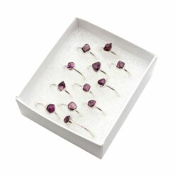 Set of 12 Box Assorted Shaped Purple Garnet Rings Tear Drop, Round & Oval Shaped