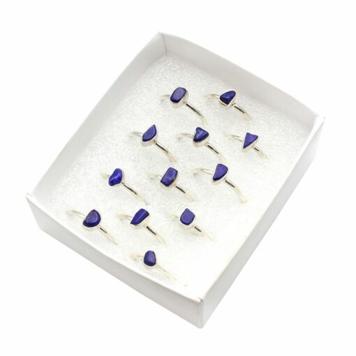 Set of 12 Box Assorted Shaped Lapis Lazuli Rings Tear Drop, Round & Oval Shaped