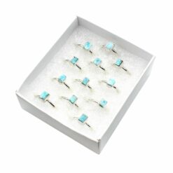 Set of 12 Box Assorted Shaped Larimar Rings Tear Drop, Round & Oval Shaped- 925 Sterling Silver-Rin