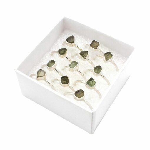 Moldavite Crystal and Silver Rings, 12 pack
