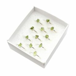 Set of 12/Box Assorted Shaped Peridot Rings – Sterling Silver – Tear Drop, Round, Oval Shaped – Rin