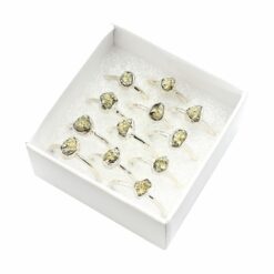 Set of 12/Box Assorted Shaped Pyrite Rings – Sterling Silver – Tear Drop, Round, Oval Shaped