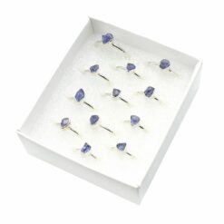 Set of 12/Box Assorted Shaped Tanzanite Rings – Sterling Silver – Tear Drop, Round, Oval Shaped