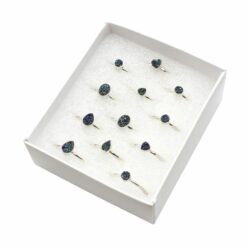 Set of 12/Box Assorted Shaped Titanium Druzy Blue Rings Tear Drop, Round & Oval Shaped-925 Sterling