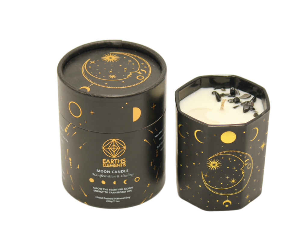 Crystal Candle, Moon Phase pack of 6 Earths Elements Wellness