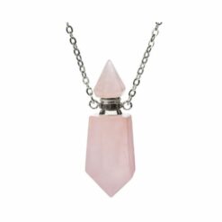 Rose Quartz Crystal Aromatherapy Love Point Pendant Bottle Necklace