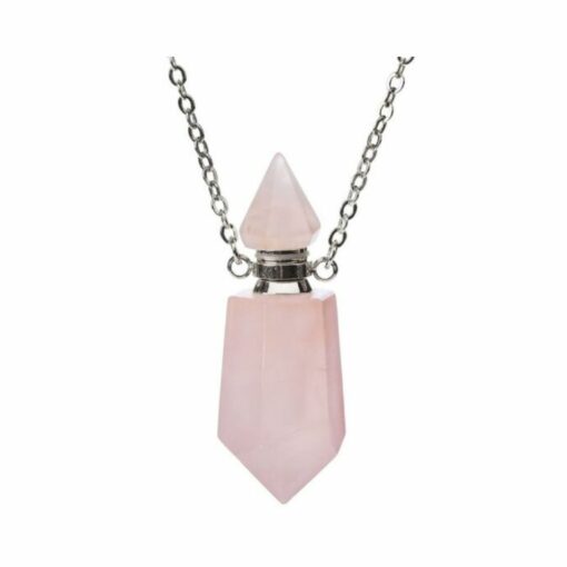 Rose Quartz Crystal Aromatherapy Love Point Pendant Bottle Necklace