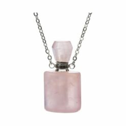 Rose Quartz Crystal Aromatherapy Love Bottle Pendant Necklace