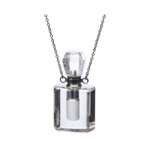 Clear Quartz Crystal Aromatherapy Manifest Pendant Bottle Necklace -925 Sterling Silver