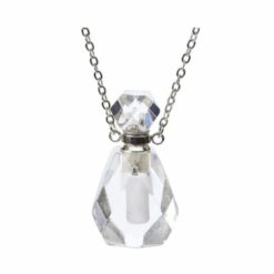 Clear Quartz Crystal Aromatherapy Manifest Tear Drop Pendant Bottle Necklace – 925 Sterling Silver