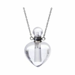 Clear Quartz Crystal Aromatherapy Manifest Heart Pendant Bottle Necklace – 925 Sterling Silver