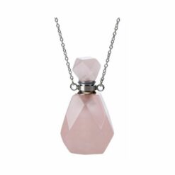 Rose Quartz Crystal Aromatherapy Love Tear Drop Pendant Bottle Necklace – 925 Sterling Silver
