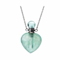 Fluorite Crystal Aromatherapy Intuition Heart Pendant Bottle Necklace – 925 Sterling Silver