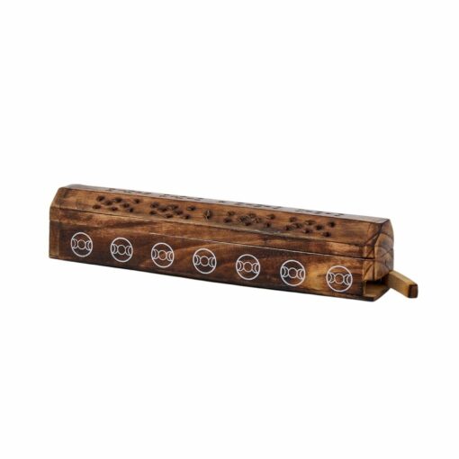 Triple Moon Wooden Box Incense Holder