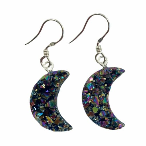 Earring - Moon, Rainbow Druzy - Image 2