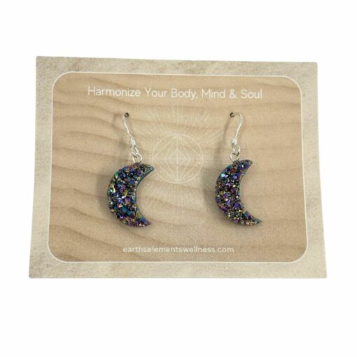 Earring - Moon, Rainbow Druzy