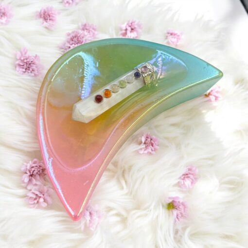 Shaped Crystals - Aura Rose Quartz Dish, Moon - Image 2