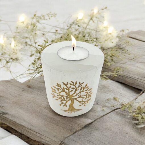 Selenite - Tree Of Life Tealight Holder