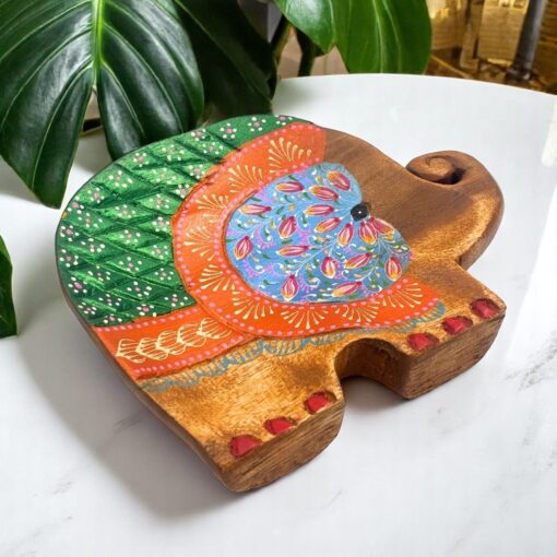 Elephant Hand Painted Wooden Carving - Image 2