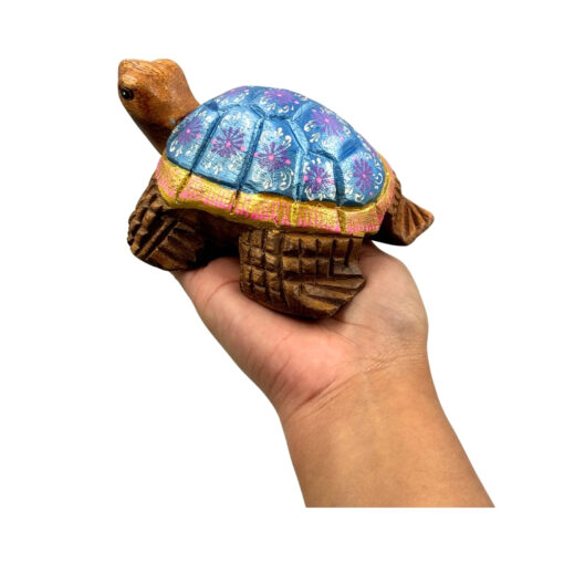 Turtle Hand Painted Wooden Carving - Image 2