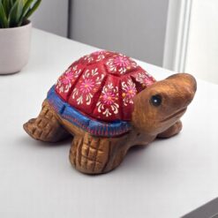 Turtle Hand Painted Wooden Carving