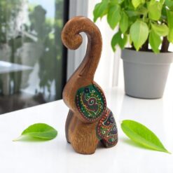 Elephant Hand Painted Wooden Carving, Standing